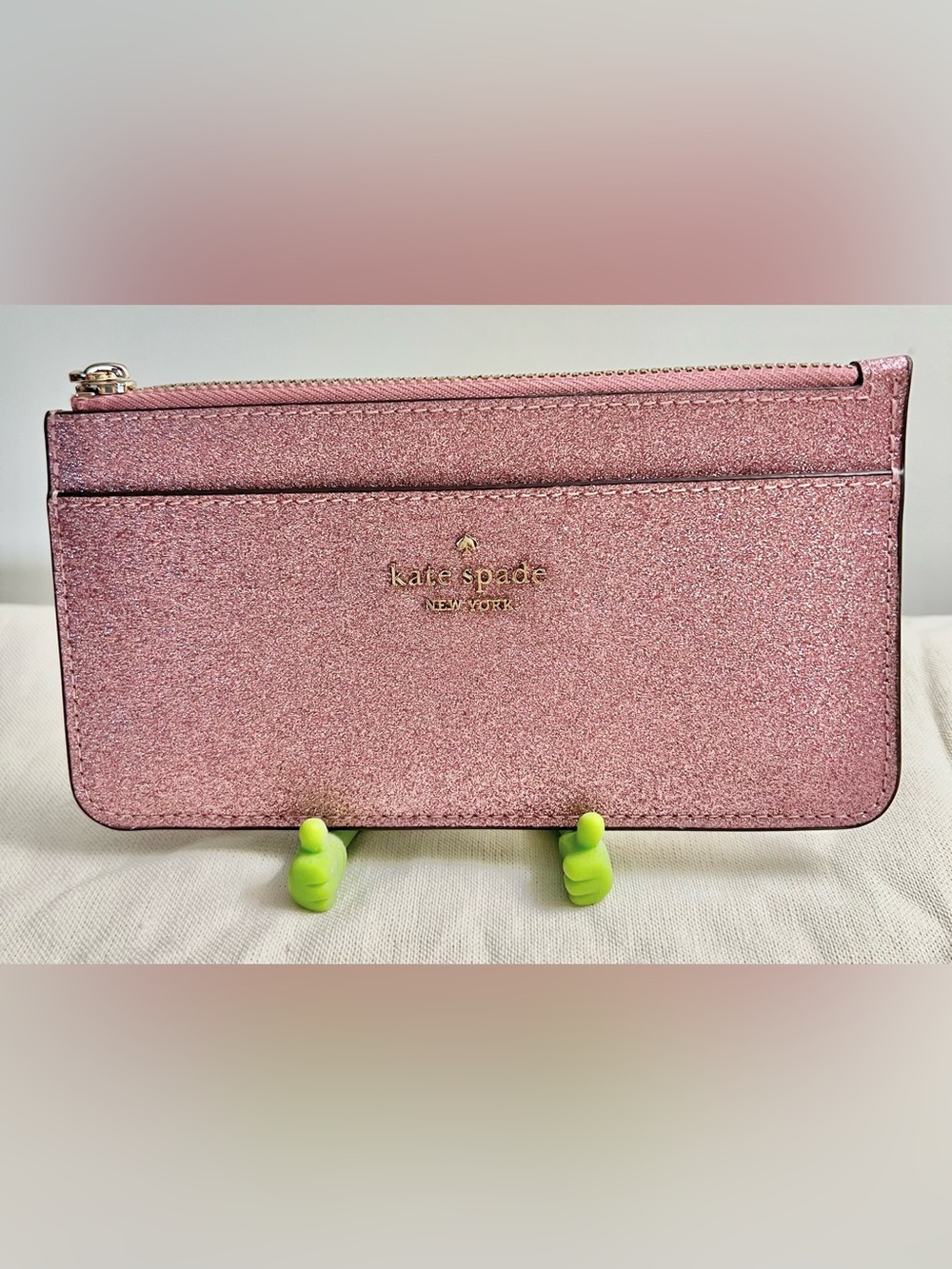 Kate Spade Pink Glitter Zip Card Wallet